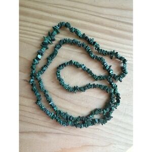 VTG Natural Green Malachite Nugget Chip Bead Necklace 32" Gemstone Single Strand